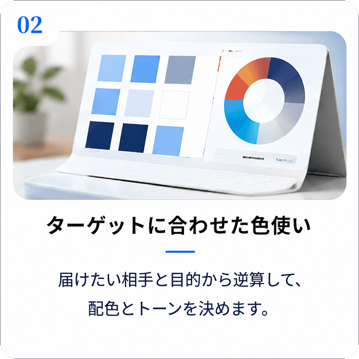 ターゲットに合わせた色使い|届けたい相手と目的から逆算して、配色とトーンを決めます。